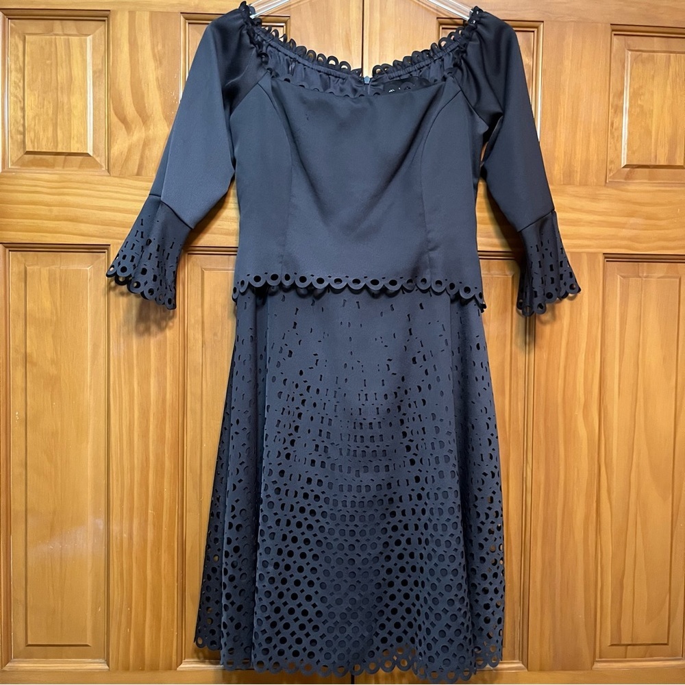 Banana Republic Limited Edition Slate Gray Laser Cut Bell Sleeve Dress Size 2
